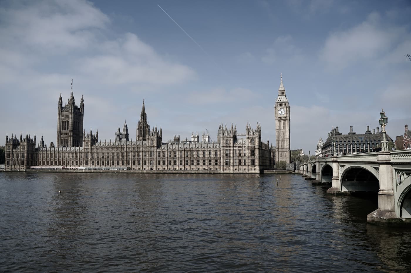 Big Ben and the Palace of Westminster seen from across the River Thames
