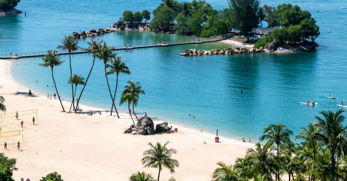 A tropical beach with palm trees on Sentosa, Singapore