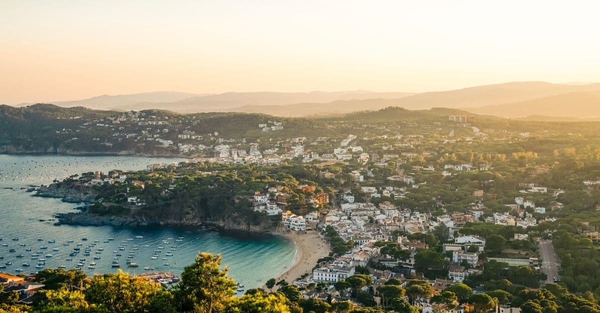 The Llafranc coastline on the Costa Brava at sunset, Spain