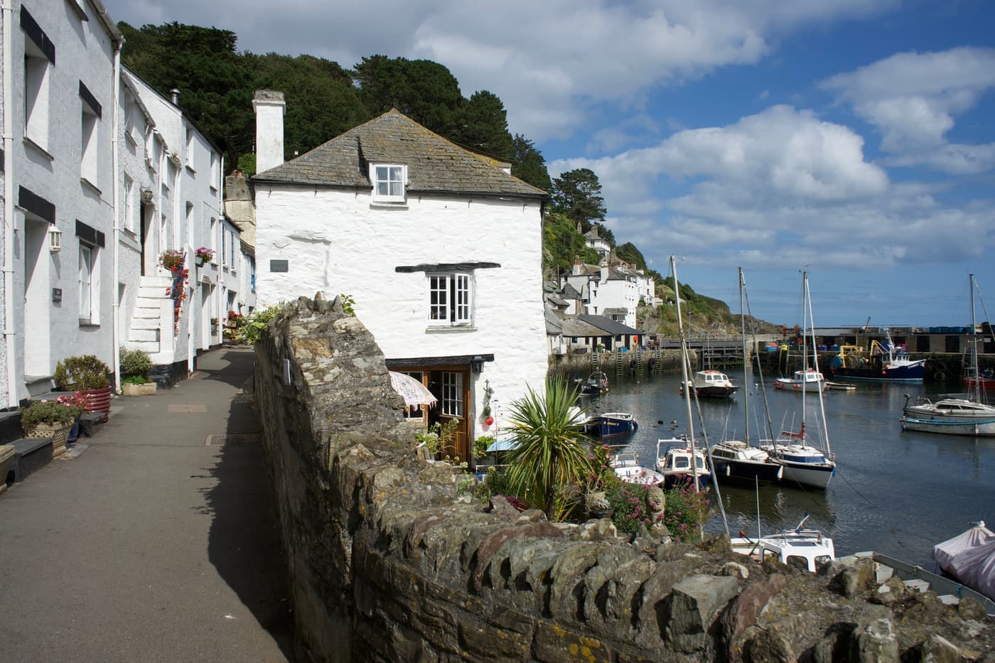 Boats and historic cottages around Polperro harbour, Cornwall