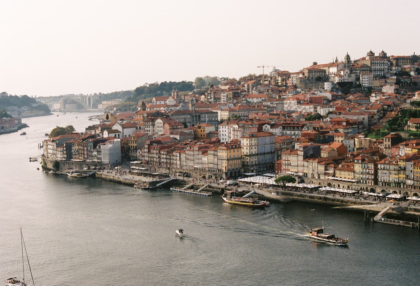 Porto riverside townscape with historic buildings along the Douro River