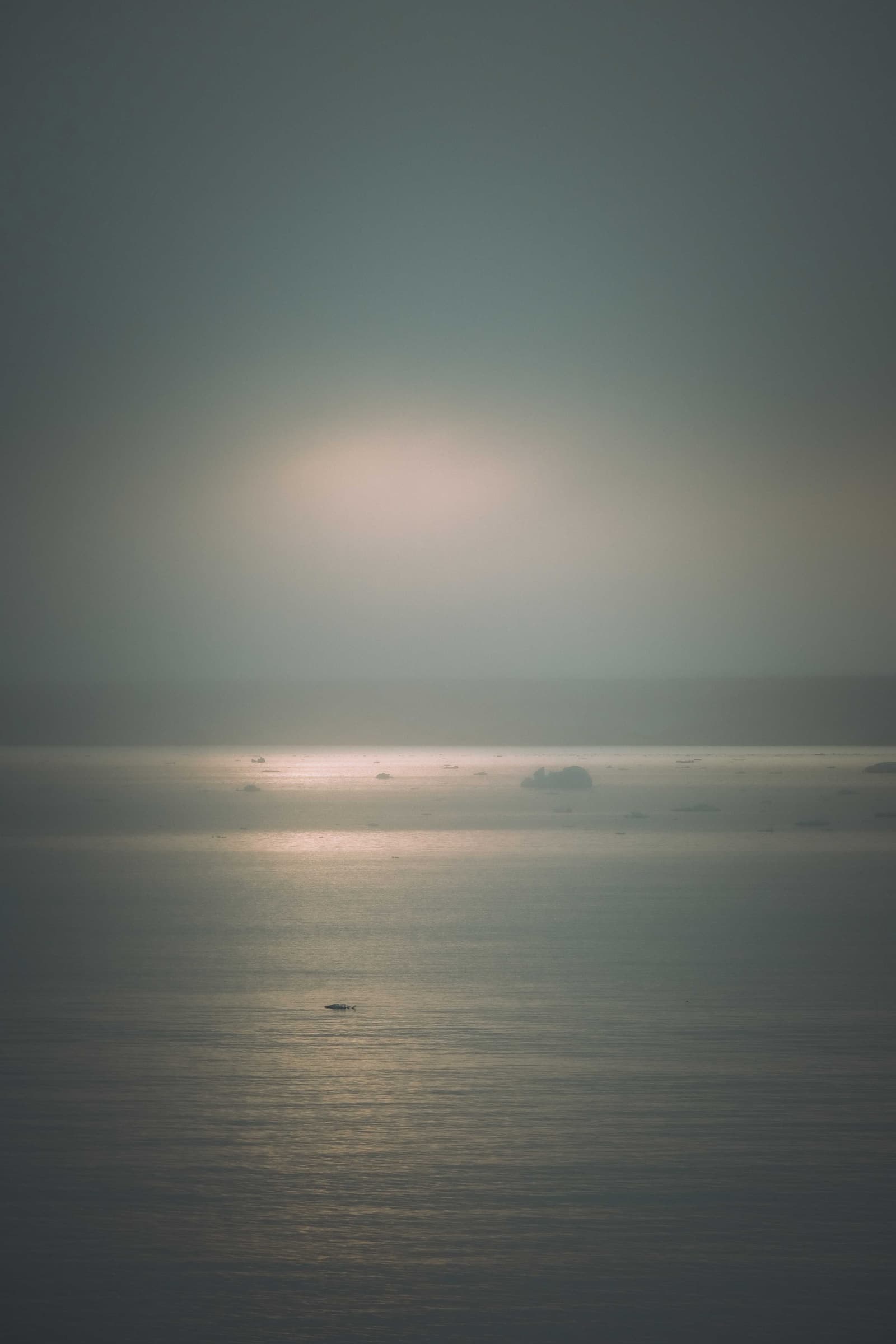 Calm overcast seascape with soft light reflecting on the water