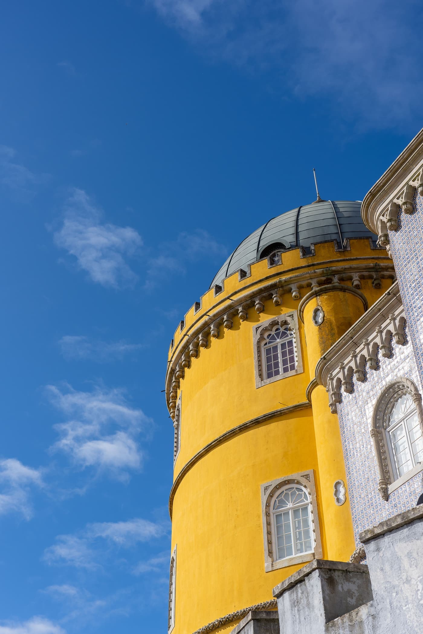 Pena Palace domes above Sintra under a clear sky